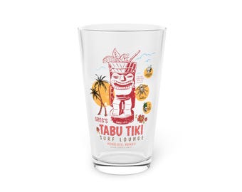 Tabu Tiki Surf Lounge Pint Glass: Honolulu Hawaii Barware (16oz)
