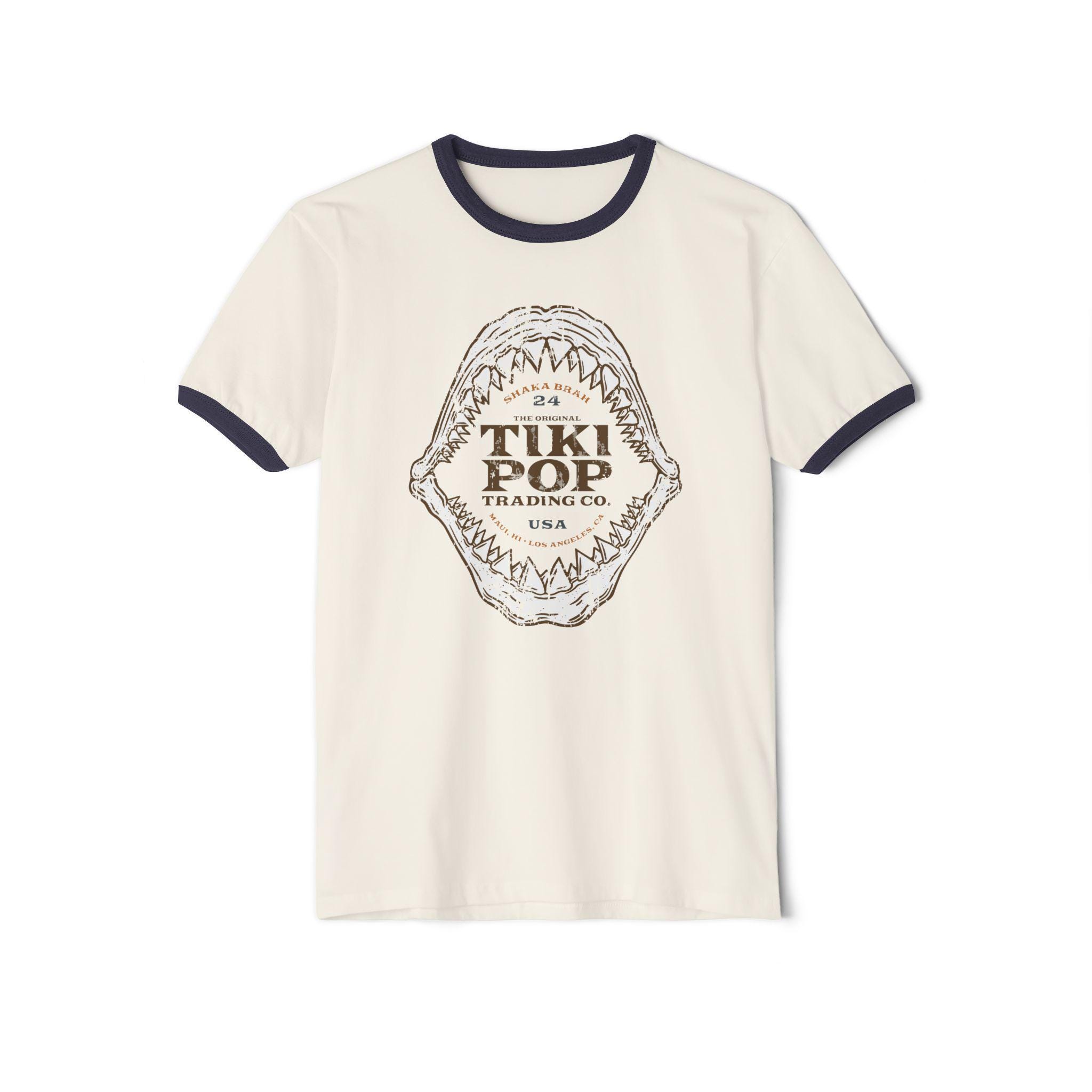 Tiki Pop Trading Co Shaka Brah Jaws Unisex Cotton Ringer T