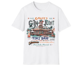 Ginger&#39;s Gin Joint Tiki Bar Unisex Softstyle T-Shirt Vintage Style Retro MCM design Tiki Pop Trading Co. Gilligan&#39;s Island Castaway Hawaii