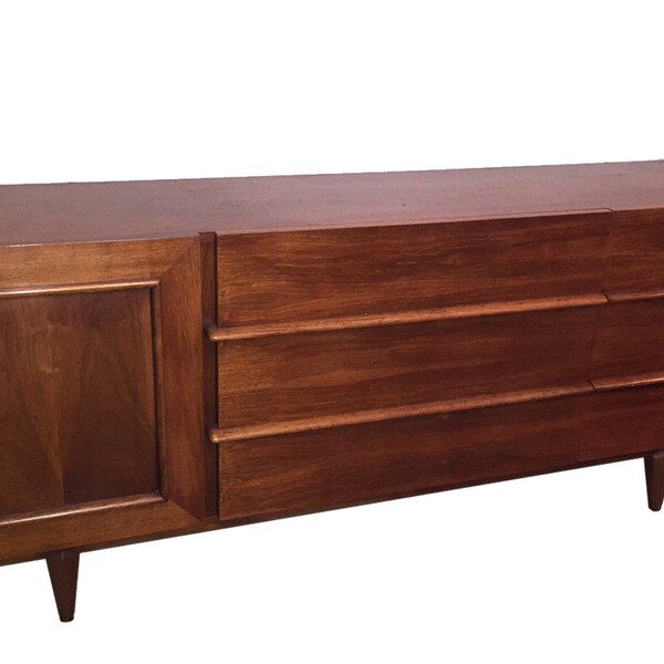 Mid-Century Modern Long Walnut Dresser by American of Martinsville
