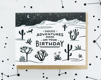 Endless Birthday Adventures Letterpress Card, Gift for Nature Lover, Desert Design