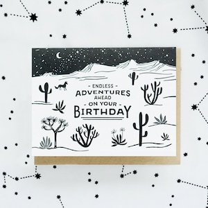 Endless Birthday Adventures Letterpress Card, Gift for Nature Lover, Desert Design