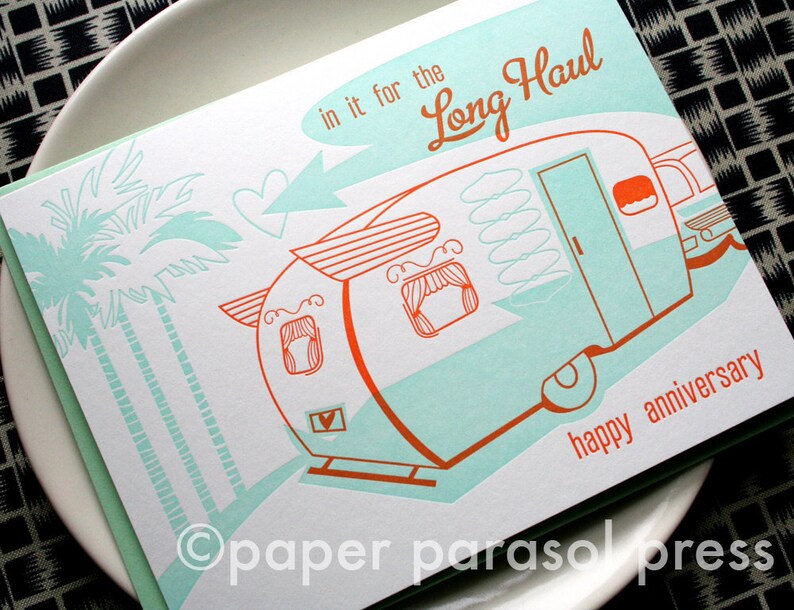 Retro Camper Anniversary Card, Letterpress Card, Gift for Adventure-Loving Spouse image 4