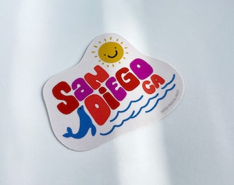 Cute Kawaii Sun San Diego Vinyl Sticker, Decal for Water Bottle, Laptop Sticker, Waterproof Sticker, California Gift