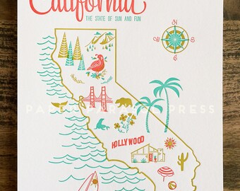 California State Letterpress Print 8x10