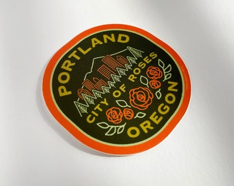 Retro Portland Sticker, Water Bottle Sticker, Travel City Decal