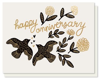 Anniversary Birds Foil Card