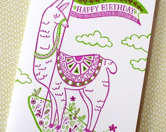 Happy Birthday Llama Letterpress Card