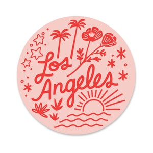 Los Angeles Sticker in Pink, Decal for Water Bottle