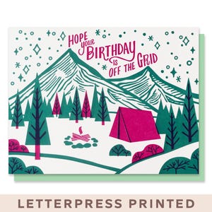 Off the Grid Birthday Card, Letterpress Camping Scene