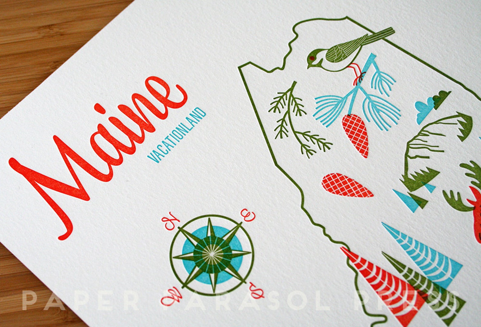 Maine State Letterpress Print 8x10 SALE Etsy