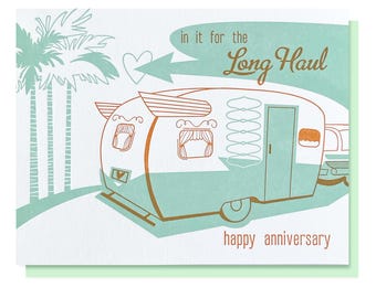 Retro Camper Anniversary Card, Letterpress Card, Gift for Adventure-Loving  Spouse