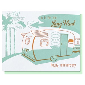 Retro Camper Anniversary Card, Letterpress Card, Gift for Adventure-Loving Spouse image 1