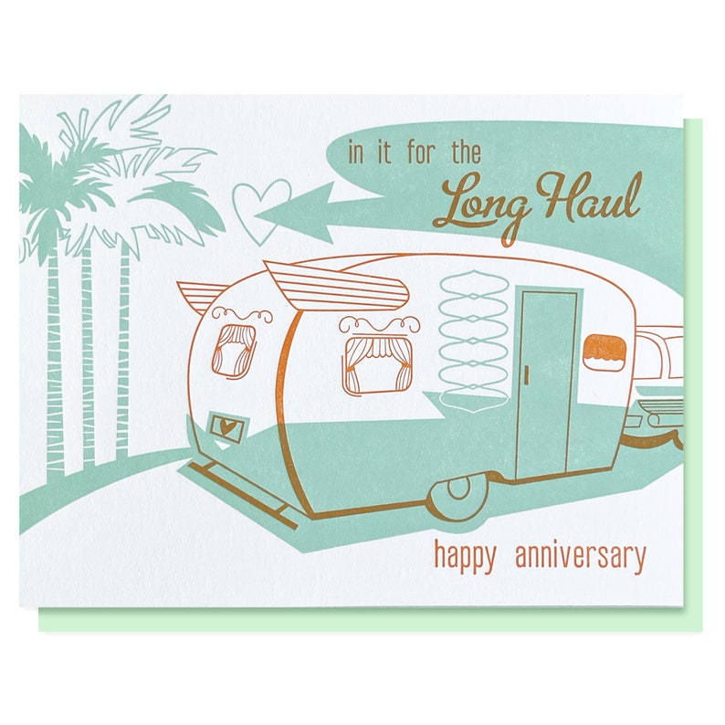 Retro Camper Anniversary Card, Letterpress Card, Gift for Adventure-Loving Spouse image 1