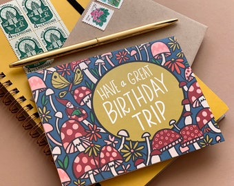 Birthday Trip Mushroom and Gnome Card