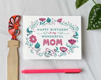 Happy Birthday to My Mom Letterpress Card, Gift for Mom, Birthday Card for Mother