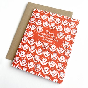 Happy Birthday Mom Card, Scandinavian Nordic Floral Design