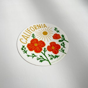 California Poppy Sticker White, Decal for Water Bottle, Gift for California Girl