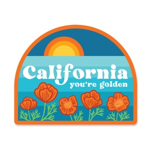 California You're Golden Sticker, Decal for Water Bottle, California Souvenir, California Gift