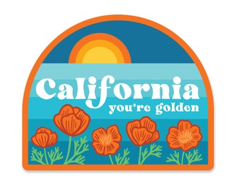 California You're Golden Sticker, Decal for Water Bottle, California Souvenir, California Gift