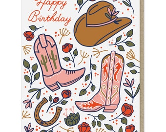 Western Rose Birthday Card, Gift for Her, Card for Friend, Country Western Lover