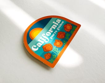 California You're Golden Sticker, Retro Poppy Art Decal