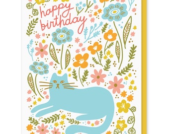 Cat Garden Birthday Card, Gift for Cat Lover, Card for Her