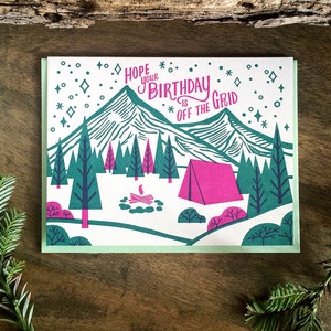 Hope Your Birthday is Off the Grid Card, Letterpress Birthday Card, Gift for Nature Lover, Camper, Hiker