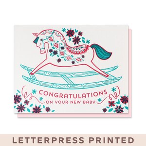 Pink Rocking Horse Letterpress Printed Card
