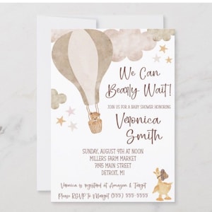 Nous pouvons attendre longtemps ! Invitation baby shower et baume à lèvres EOS à imprimer, merci, ours en peluche, marron, montgolfière, canard