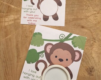 Cute Monkey Birthday Party Play Doh Favor Card Printable, Instant Download, Thank You Party Favor, I Love Hanging Out With You