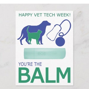 Vet tech appreciation, thank you cards for tube lip balm, printable, instant download, gift, diy, stethoscope, you&#39;re the balm, cat, dog,pet