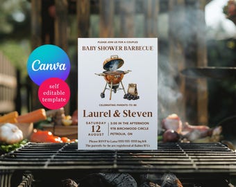 Baby Shower Barbeque Invitation, Editable Canva Template, Instant Digital Download, BabyQ, Couples Baby Shower, Baby Shower for Men, Smoker