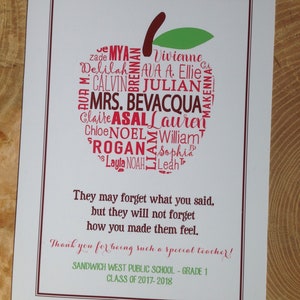 Regalo personalizzato per l'insegnante, stampabile, insegnante, nomi degli studenti, regalo, word art, mela, insegnante speciale, grazie, 5x7, 8x10