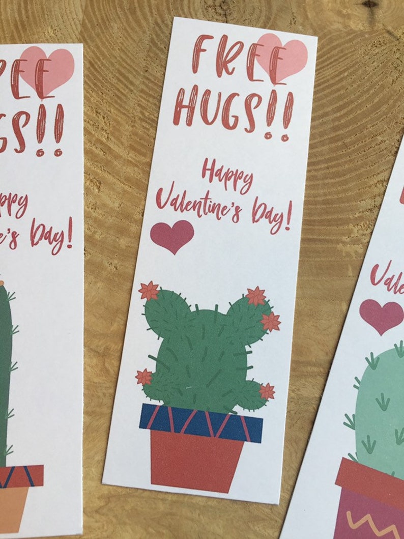 free hugs cactus valentines day bookmarks printable etsy