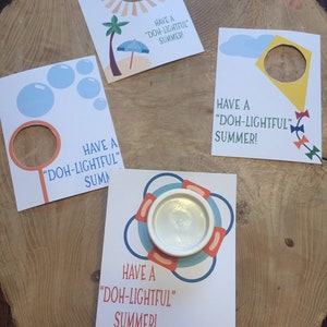 Verano, regalo de fin de año, tarjeta de regalo imprimible de plastilina, regalo para maestro, regalo para estudiante, regalo para el aula, plastilina, cometa, burbujas, playa, palmera