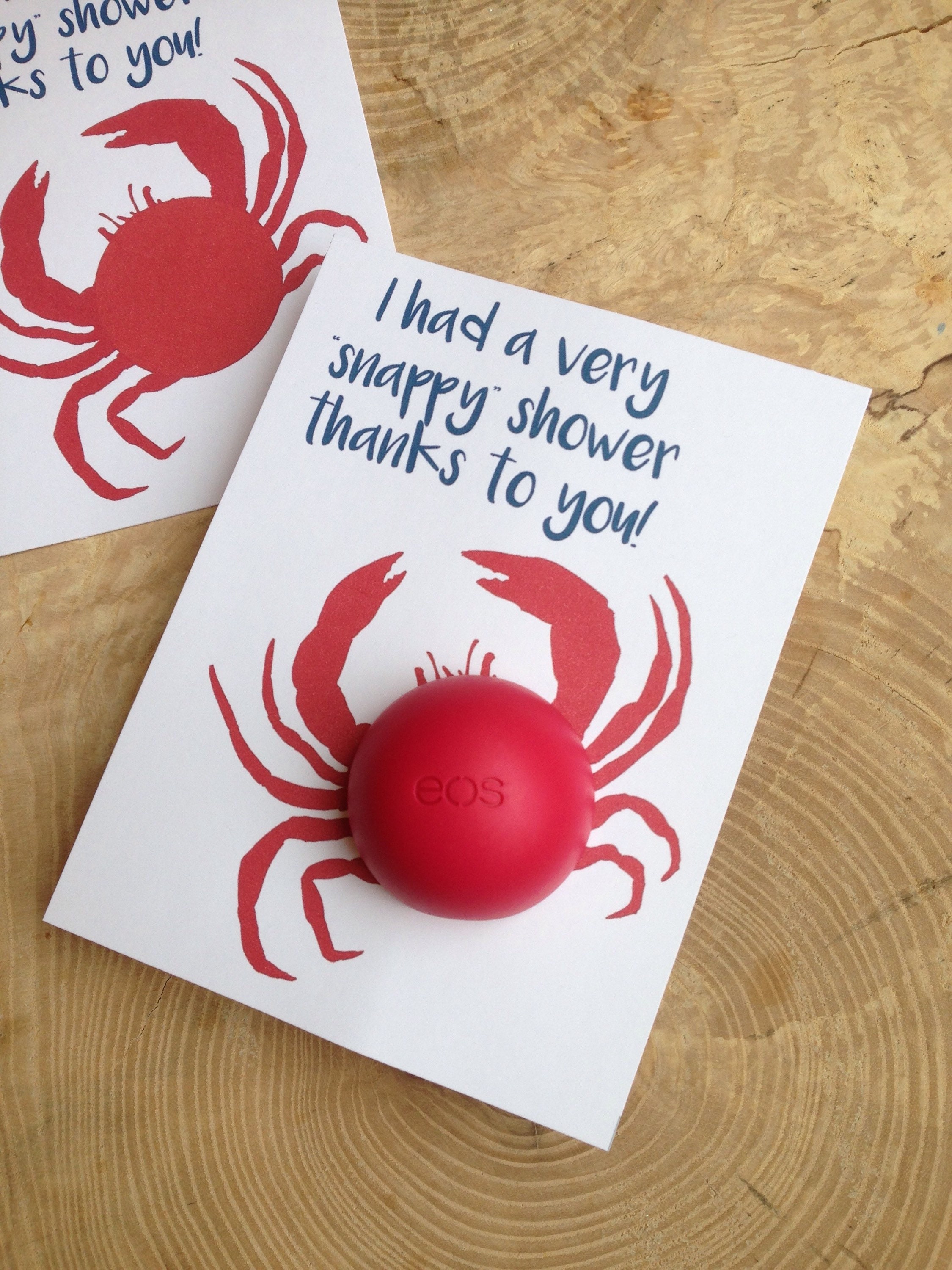 Crab baby shower thank you cards for EOS lip balm printable | Etsy