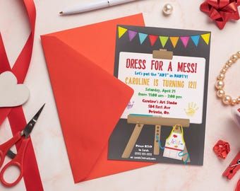 Art Birthday Invitation Set, Dress for a Mess Party, Artist Smock Theme (Digital Download)