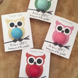 Owl baby sprinkle EOS lip balm party favor, pink, green, yellow, orange, instant download, it&#39;s been a hoot having you at the sprinkle