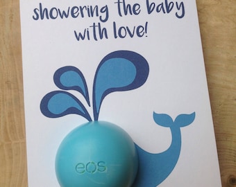 Blue whale thank you cards for EOS lip balm, printable, whale, lip balm, diy, party favor, baby shower, blue, boy, baby, thank you, gift