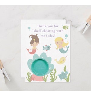 Sirena, bajo el mar, gracias por "ebrar conchas" conmigo, tarjetas de recuerdo de fiesta de plastilina, imprimibles, descarga instantánea, narval, tortuga