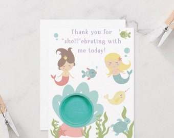 Mermaid Thank You Cards: Play Doh Party Favor (Digital Download)
