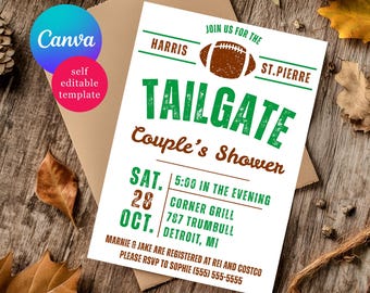 Green and Brown Football Tailgate Couple's Shower Invitation, Editable Canva Template, Bridal Shower, Football Shower, Fall, Sports