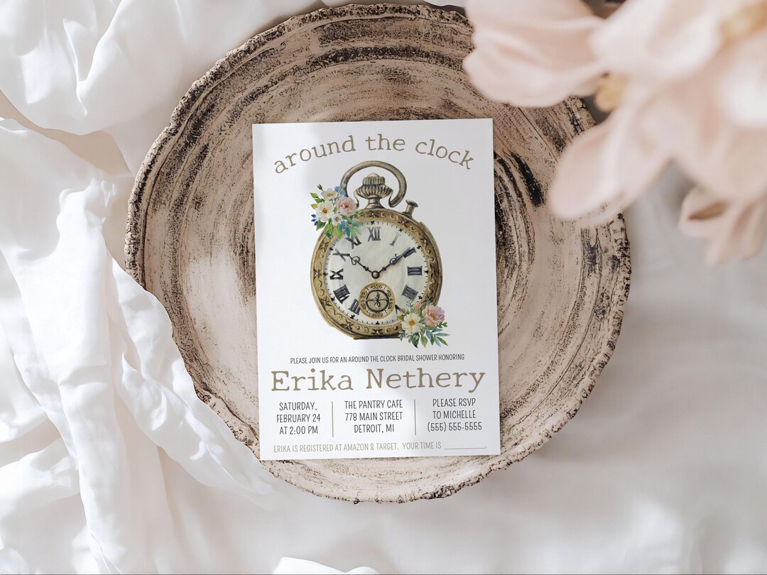 Around the Clock Bridal Shower Invitation, 5x7 Printable, Digital ...