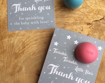 Twinkle, Twinkle, Little Star, baby sprinkle favors, EOS lip balm cards, instant download, printable, gray, white, thank you, stars, moon