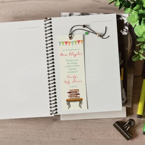 The Beginning of a New Chapter, personalized bookmarks, download, printable, DIY shower favors, invitations, wedding, baby shower, books