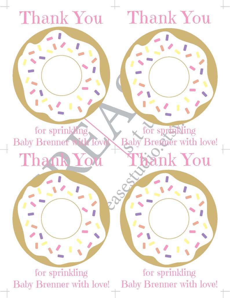 purple orange pink Personalized donut printable cards for EOS lip balm Thank you for sprinkling the baby with love sprinkles yellow