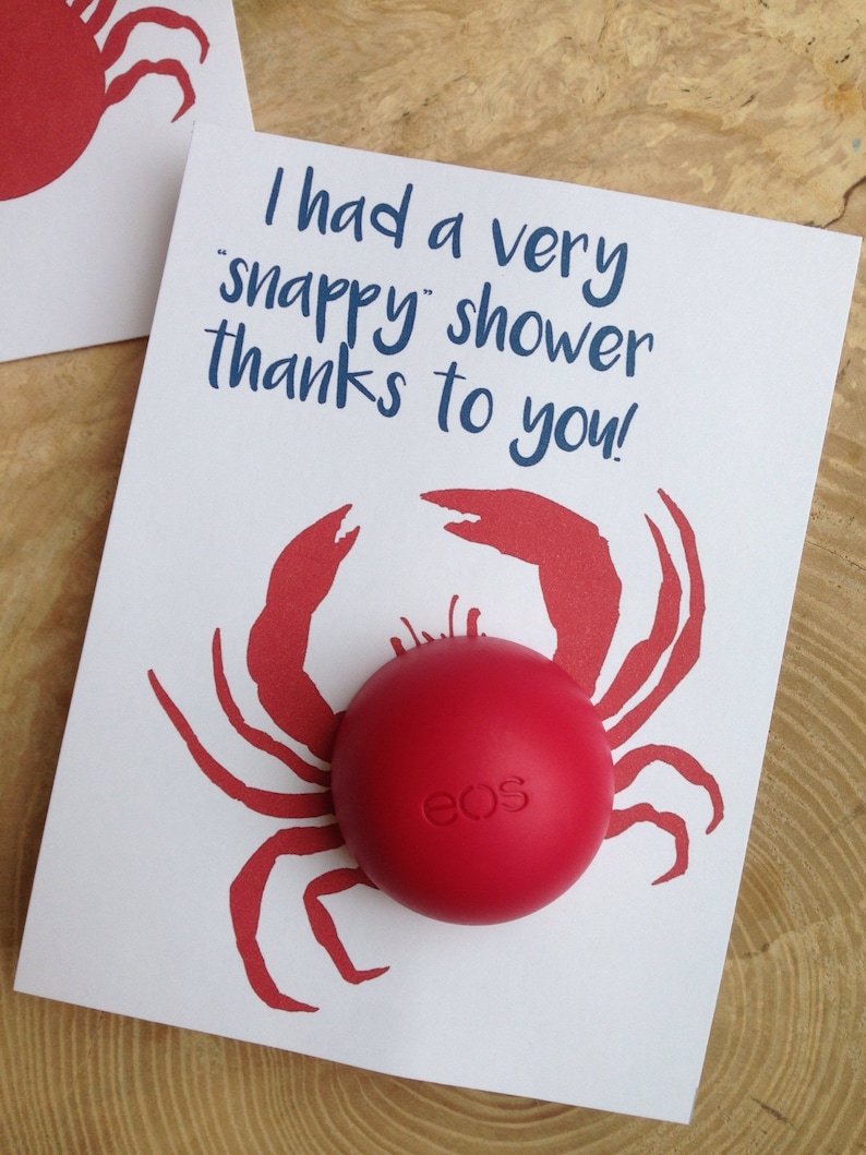 Crab baby shower thank you cards for EOS lip balm