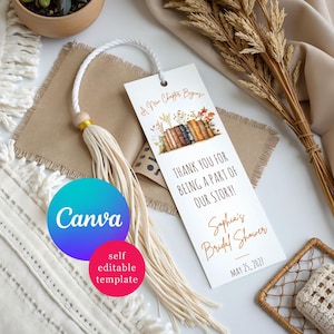 Marque-pages à thème littéraire pour enterrement de vie de jeune fille, modèle Canva modifiable, un nouveau chapitre commence ! Fleurs d'automne
