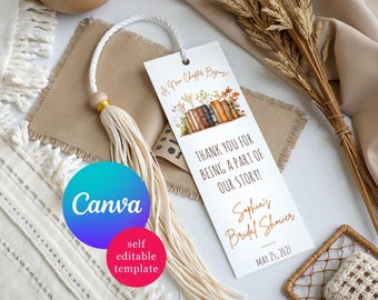 Book themed Bridal Shower Bookmark Favors, Editable Canva Template, A New Chapter Begins! Autumn Floral